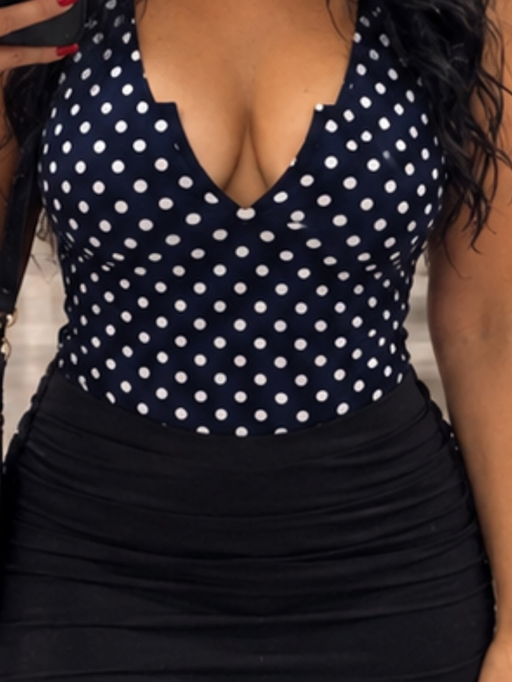 Polka Dot Navy V-Neck Women's Top